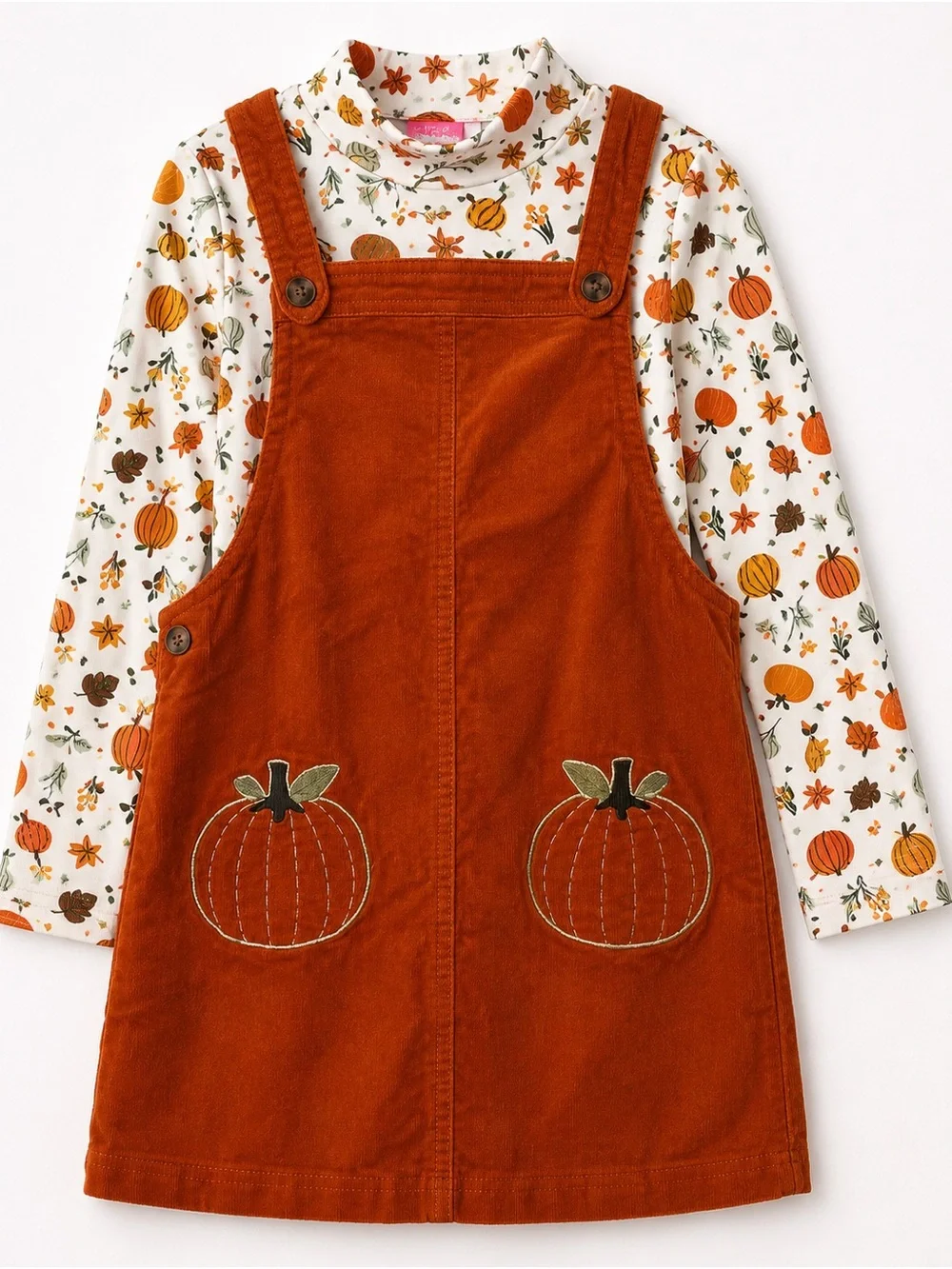 Isaac Mizrahi Girls Pumpkin Corduroy Jumper Dress & Fall Top Set Size 7